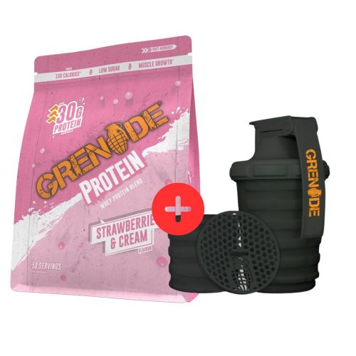 GRENADE Protein Powder 2kg Strawberries&Cream + ajándék GRENADE prémium shaker 600ml